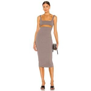 Hours Ribbed Knit Dahlia Cut Out Sleeveless Midi Dress Gray Women's Size S